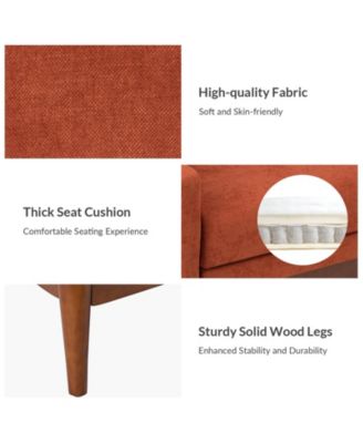 Fabric Recessed Arms Accent Chair with Solid Wood Legs for Living Room Bedroom
