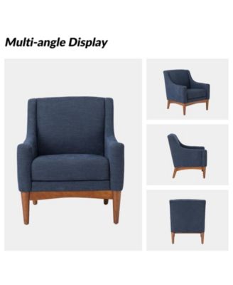 Fabric Recessed Arms Accent Chair with Solid Wood Legs for Living Room Bedroom