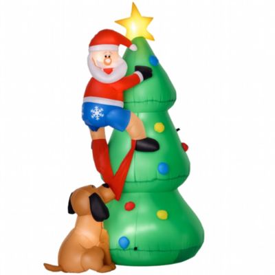 6ft Outdoor Christmas LED Air Inflatable Dog Chases Santa Yard Decoration