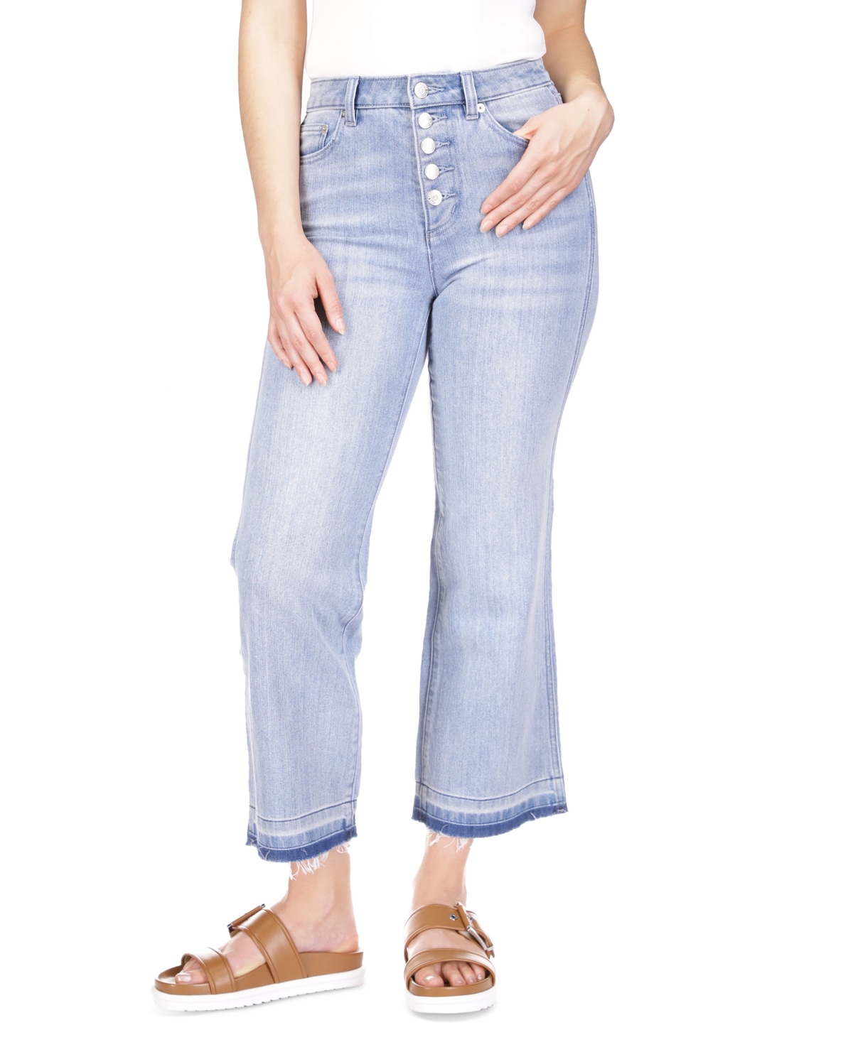 Michael Michael Kors Women's Button-Fly Flared Cropped High-Rise Jeans - Sky Haze