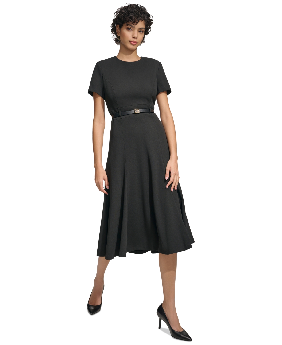 Shop Calvin Klein Women's Belted Fit & Flare Midi Dress In Black