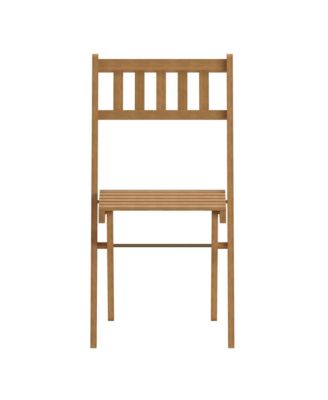 Stora Set Of 2 Solid Acacia Wood Armless Folding Patio Bistro Chairs With Slatted Backs And Seats