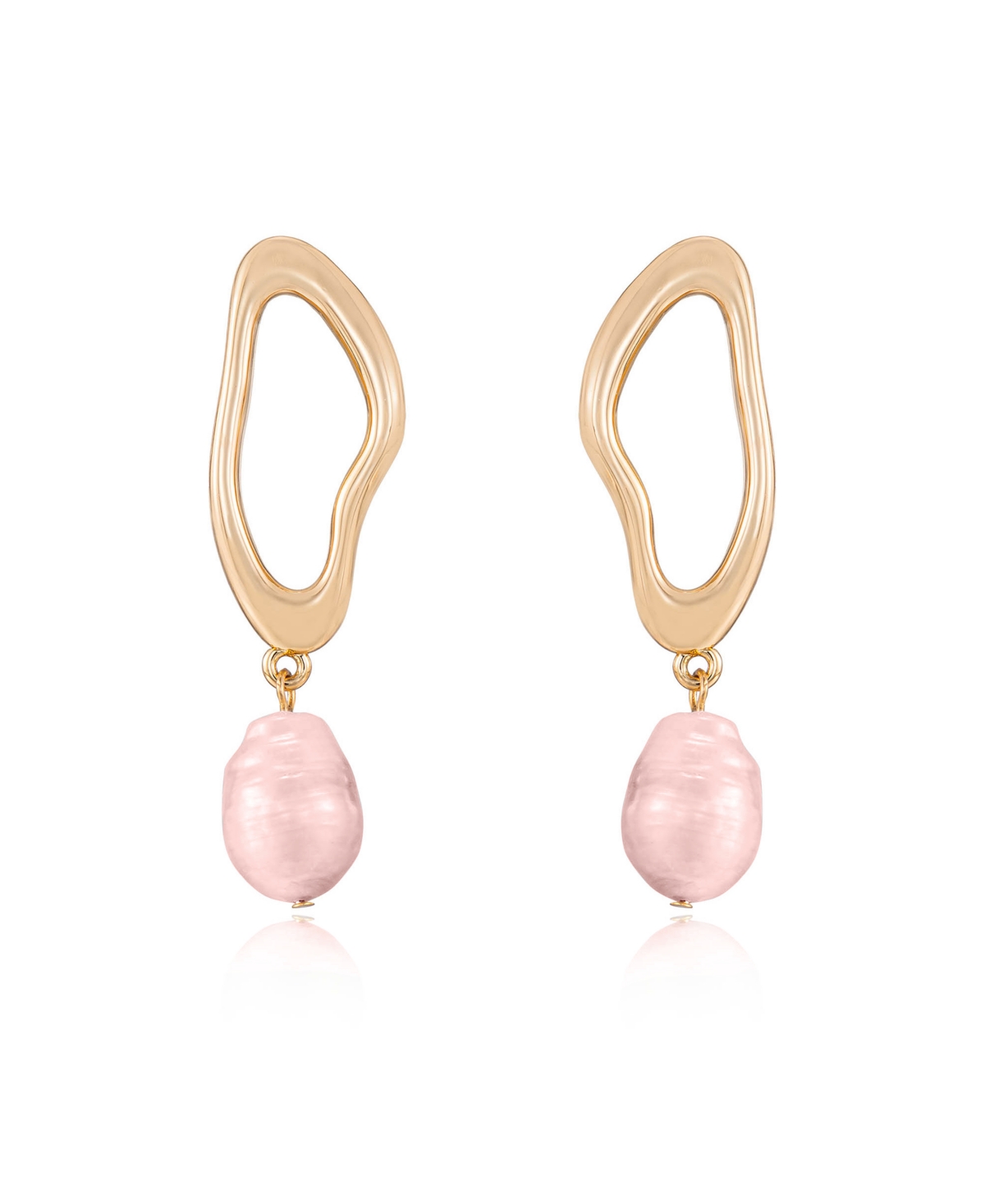 Open Circle 18k Gold Plated and Pink Pearl Dangle Earrings - Pink