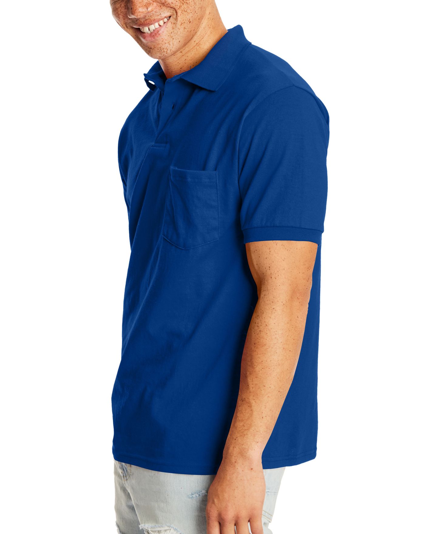 Мужские поло Hanes EcoSmart Pocket Polo Shirt, 2-Pack, цвет: Синий — фото 4