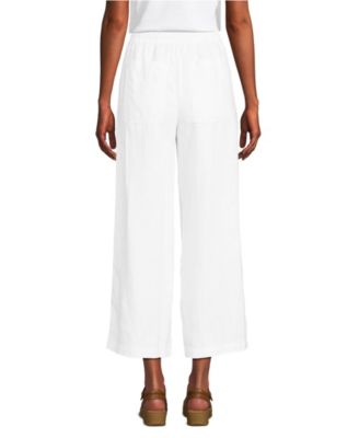 Women's High Rise Drawstring Linen Wide Leg Crop Pants