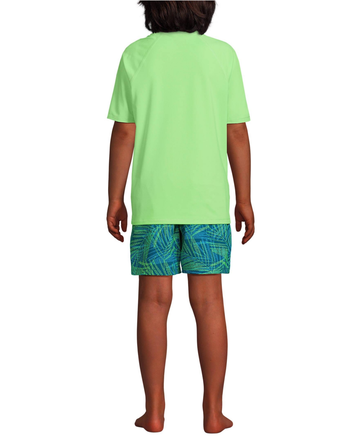 Lands' End Boys Chlorine Resistant Short Sleeve Upf 50 Rash Guard Swim Trunk Set