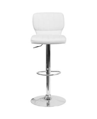 Set Of Two Swivel Bar Stools With Vertical Stitched Back And Adjustable Chrome Base With Footrest