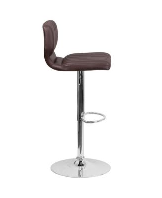 Set Of Two Swivel Bar Stools With Vertical Stitched Back And Adjustable Chrome Base With Footrest
