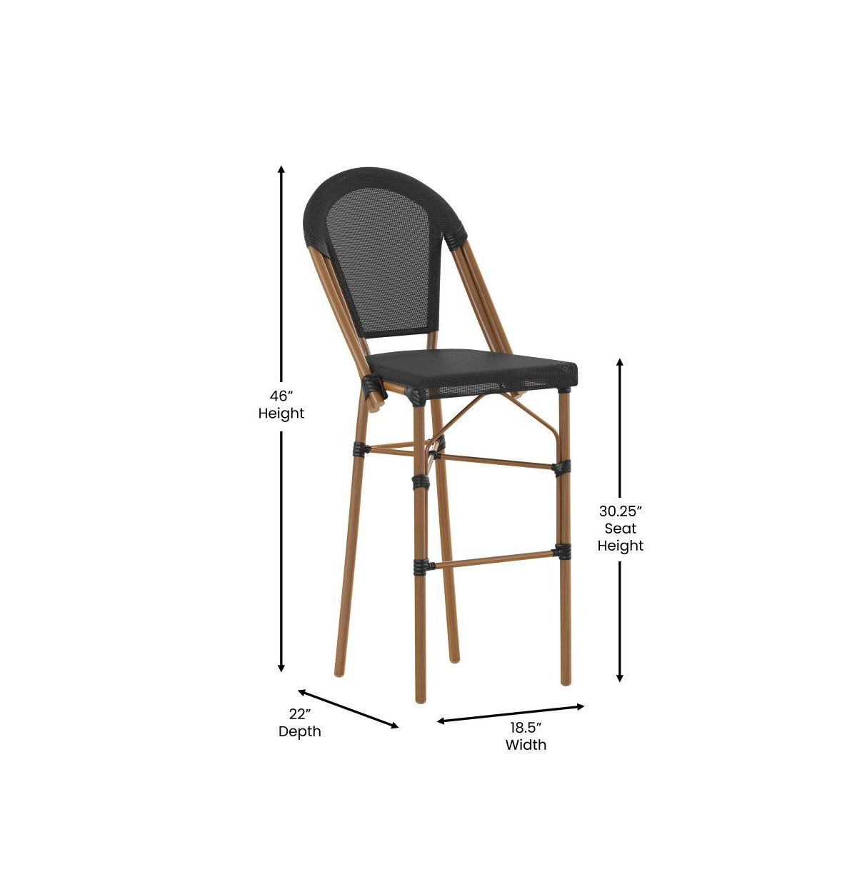 Merrick Lane Mael Set Of Two Stacking Bistro Style Bar Stools With Textilene Backs And Seats And Metal Frames For Indoor/Outdoor Use -natural f