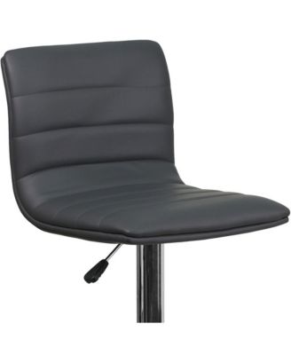 Modern Vinyl Adjustable Height Barstool With Horizontal Stitch Back, Set Of 2