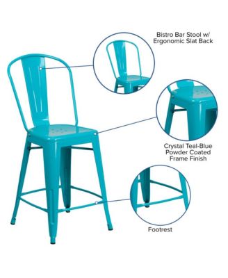 Stella 24" Metal Indoor-Outdoor Counter Stool With Vertical Slat Back And Integrated Footrest