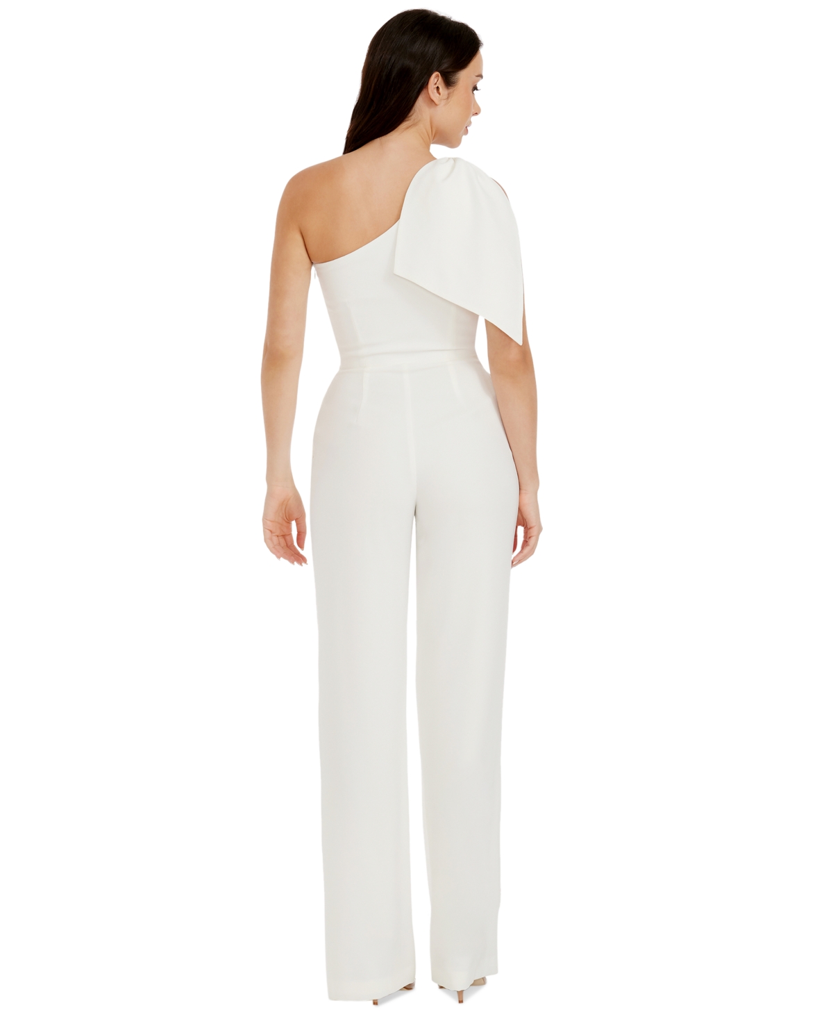 Shop Dress The Population Women's Tiffany Bow-trim One-shoulder Jumpsuit In Off White