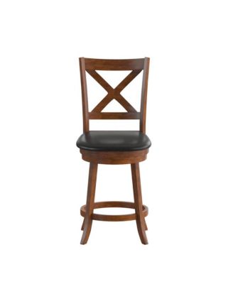 Sora Classic Wooden Crossback Swivel Counter Height Pub Stool With Upholstered Padded Seat And Integrated Footrest