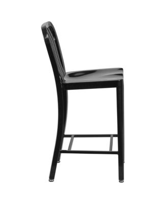 Santorini Galvanized Steel Indoor/Outdoor Counter Bar Stool With Slatted Back And Powder Coated Finish