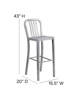 Santorini 30 Inch Galvanized Steel Indoor/Outdoor Counter Bar Stool With Slatted Back And Powder Coated Finish