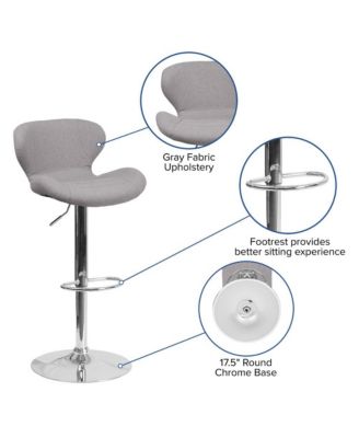 Quincy Adjustable Height Barstool Contemporary Bar Height Stool With Curved Back And Metal Base With Footrest