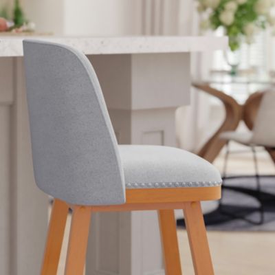 Jada Upholstered Mid-Back Stools With Nailhead Accent Trim & Wood Frames