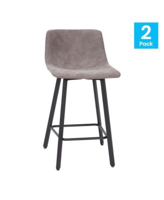 Oretha Set Of 2 Modern Upholstered Stools With Contoured, Low Back Bucket Seats And Iron Frames