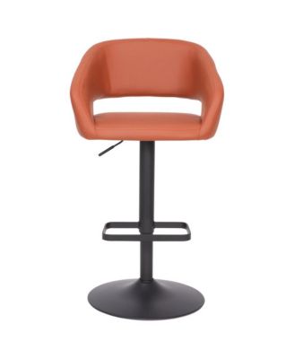 Shae Contemporary Upholstered Adjustable Height Barstool With Rounded, Cutout Mid-Back And Pedestal Base