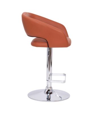 Shae Contemporary Upholstered Adjustable Height Barstool With Rounded, Cutout Mid-Back And Pedestal Base