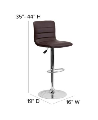 Coti Modern Channel Tufted Upholstered Height Adjustable Mid-Back Stool And Pedestal Base With Footrest