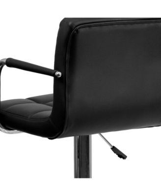 Contemporary Quilted Vinyl Adjustable Height Barstool With Arms
