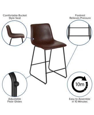 24 Inch Faux Counter Height Bucket Seat Stools, Set Of 2