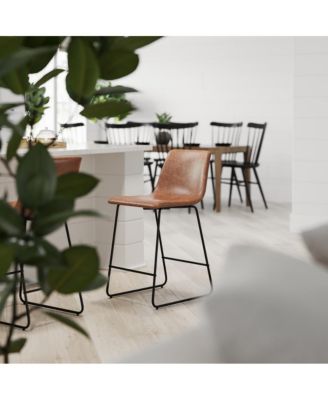 24 Inch Faux Counter Height Bucket Seat Stools, Set Of 2