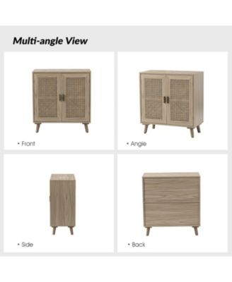Accent Storage Rattan Cabinet  Cupboard Console Table for Dining Room