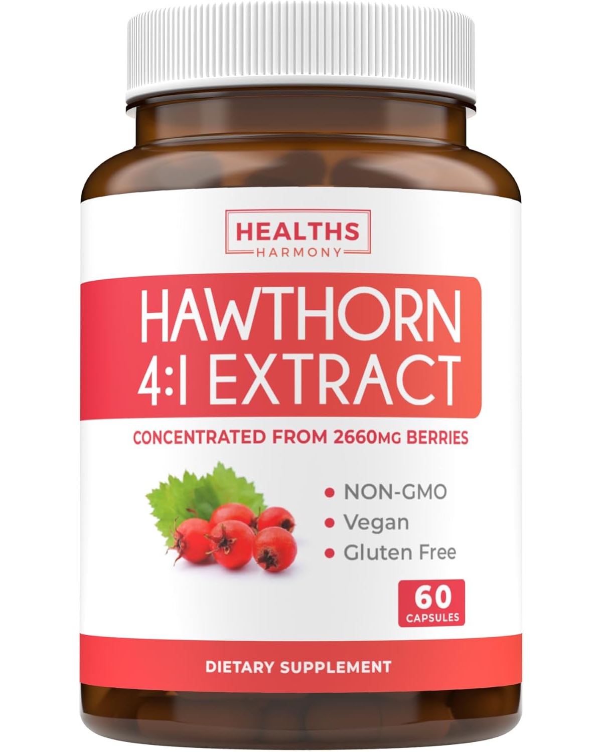 Hawthorn Berry Capsules, Cardiovascular and Immune Health, 4:1 Extract, Health's Harmony, 60ct