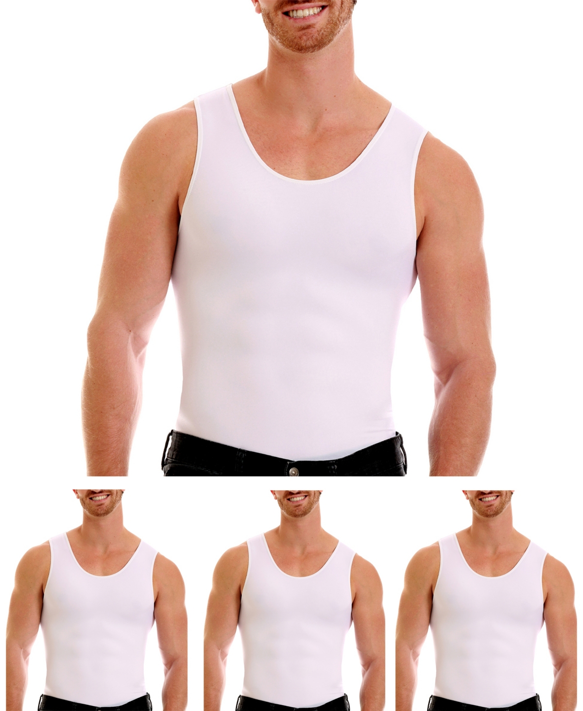 Men's Big & Tall Insta Slim 3 Pack Compression Muscle Tank T-Shirts - Black
