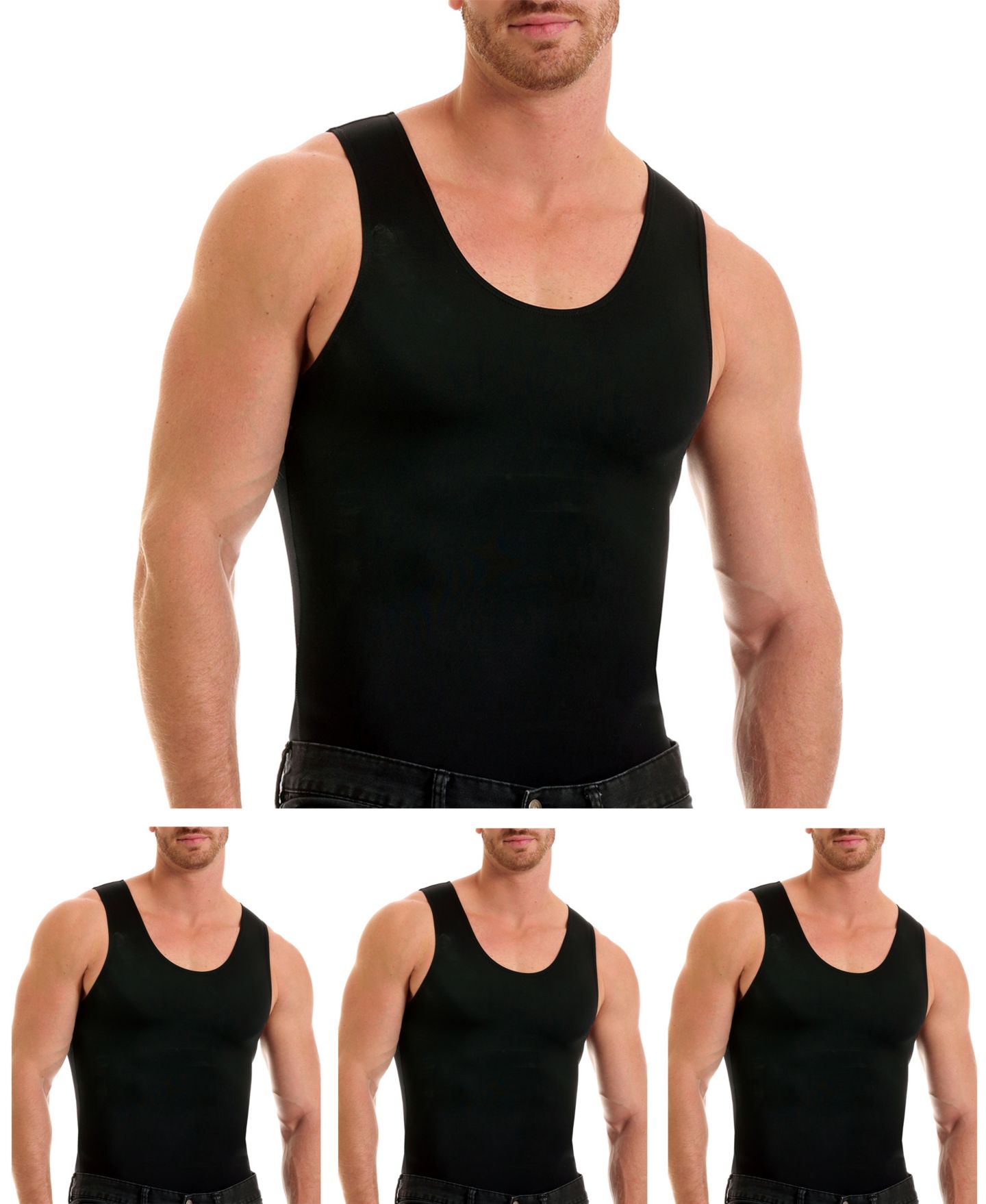 Мужские компрессионные майки-борцовки Instaslim Insta Slim Big & Tall, набор из 3 шт, цвет: Чёрный — фото 1