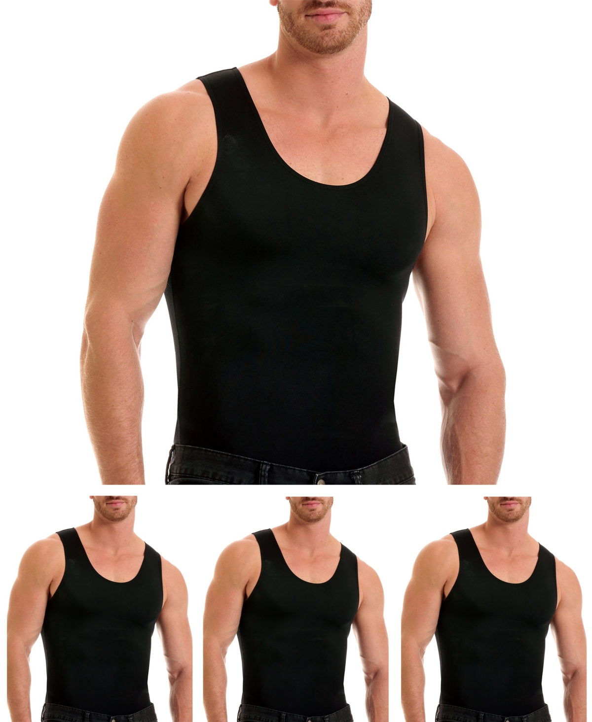 Men's Big & Tall Insta Slim 3 Pack Compression Muscle Tank T-Shirts - Black