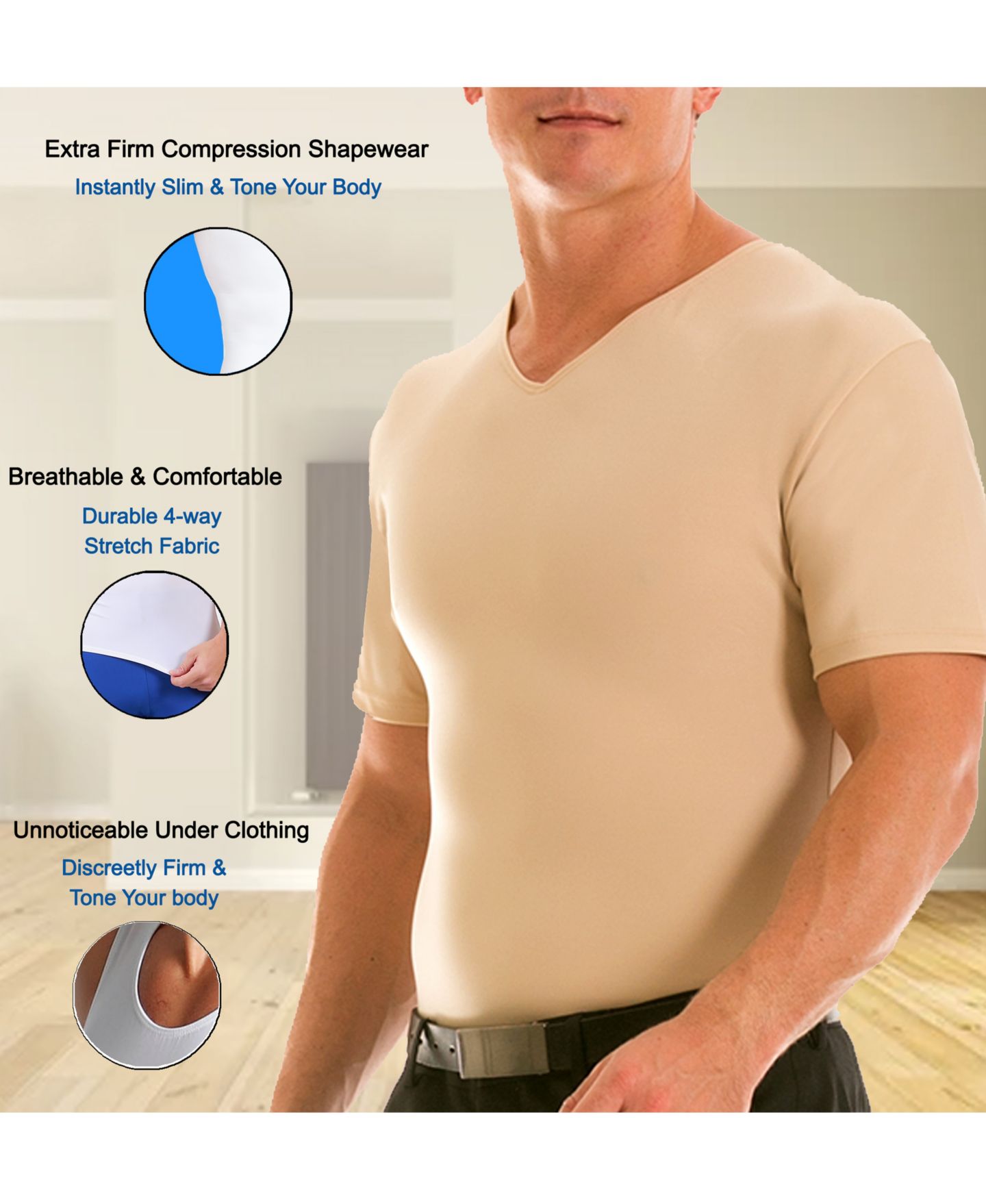 Мужская футболка Instaslim Big & Tall Insta Slim Compression Short Sleeve V-Neck, цвет: Чёрный — фото 8