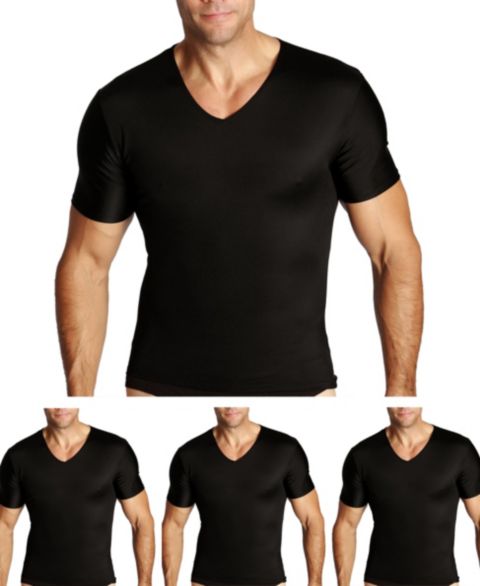 Мужские футболки Instaslim Big & Tall Insta Slim 3 Pack Compression Short Sleeve V-Neck T-Shirts, цвет: Чёрный
