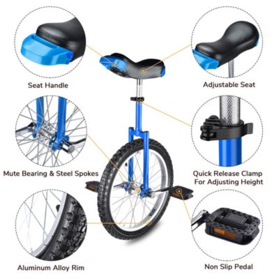 18 In Wheel Outdoor Unicycle Skid-proof Tire Fitness Bicycle Balance Training for Adults Teenagers Kids, Blue