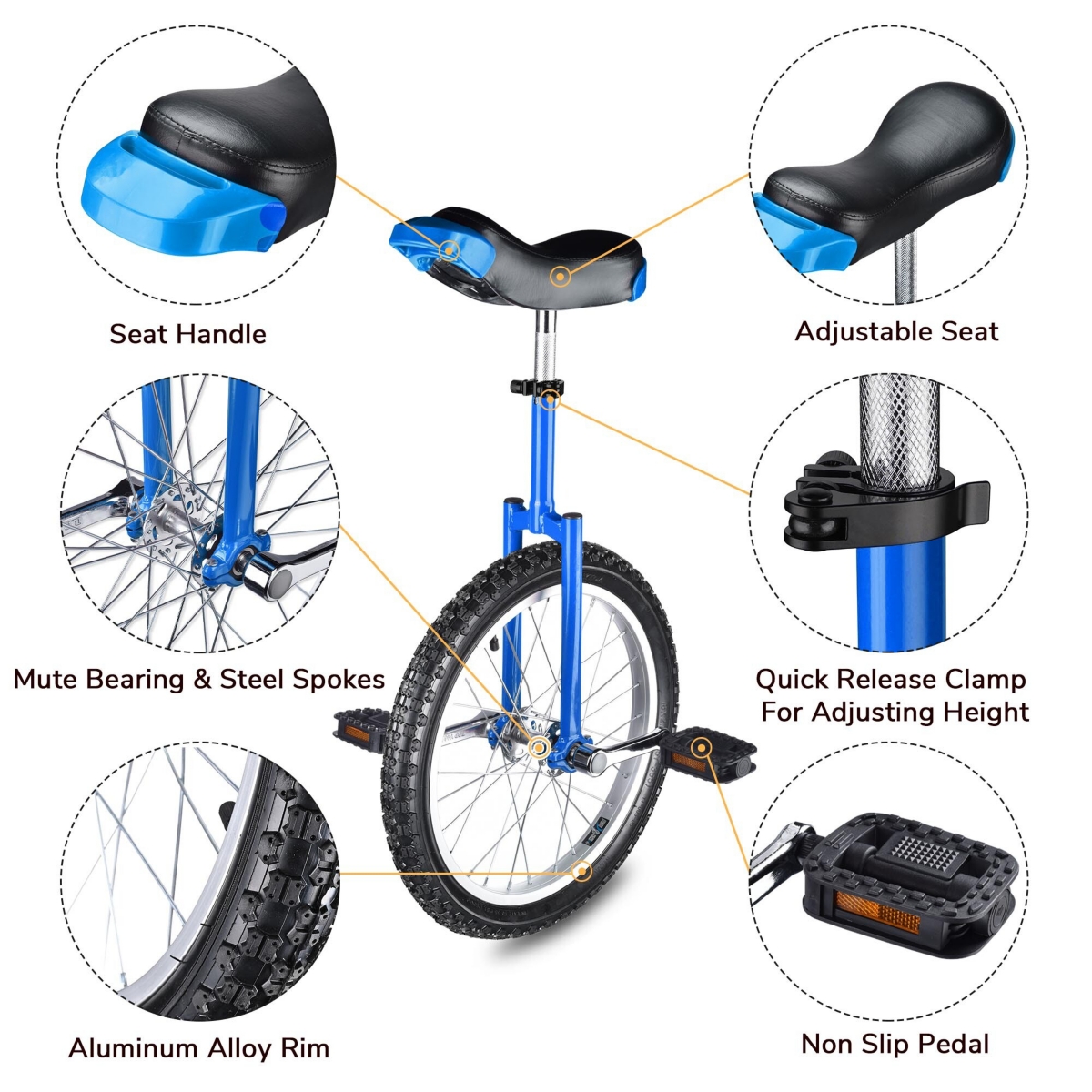 Yescom 18 In Wheel Outdoor Unicycle Skid-proof Tire Fitness Bicycle Balance Training for Adults Teenagers Kids, Blue