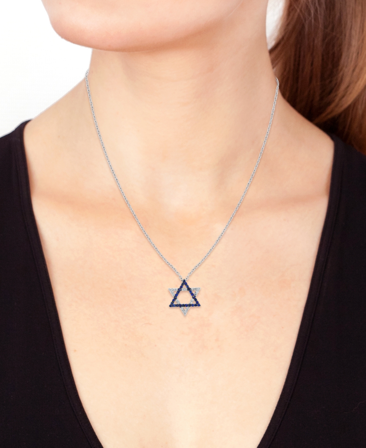 Effy Collection Effy Sapphire (1/6 Ct. T.w.) & Diamond (1/10 Ct. T.w.) Star Of David 18" Pendant Necklace In 14k Whi In White Gold