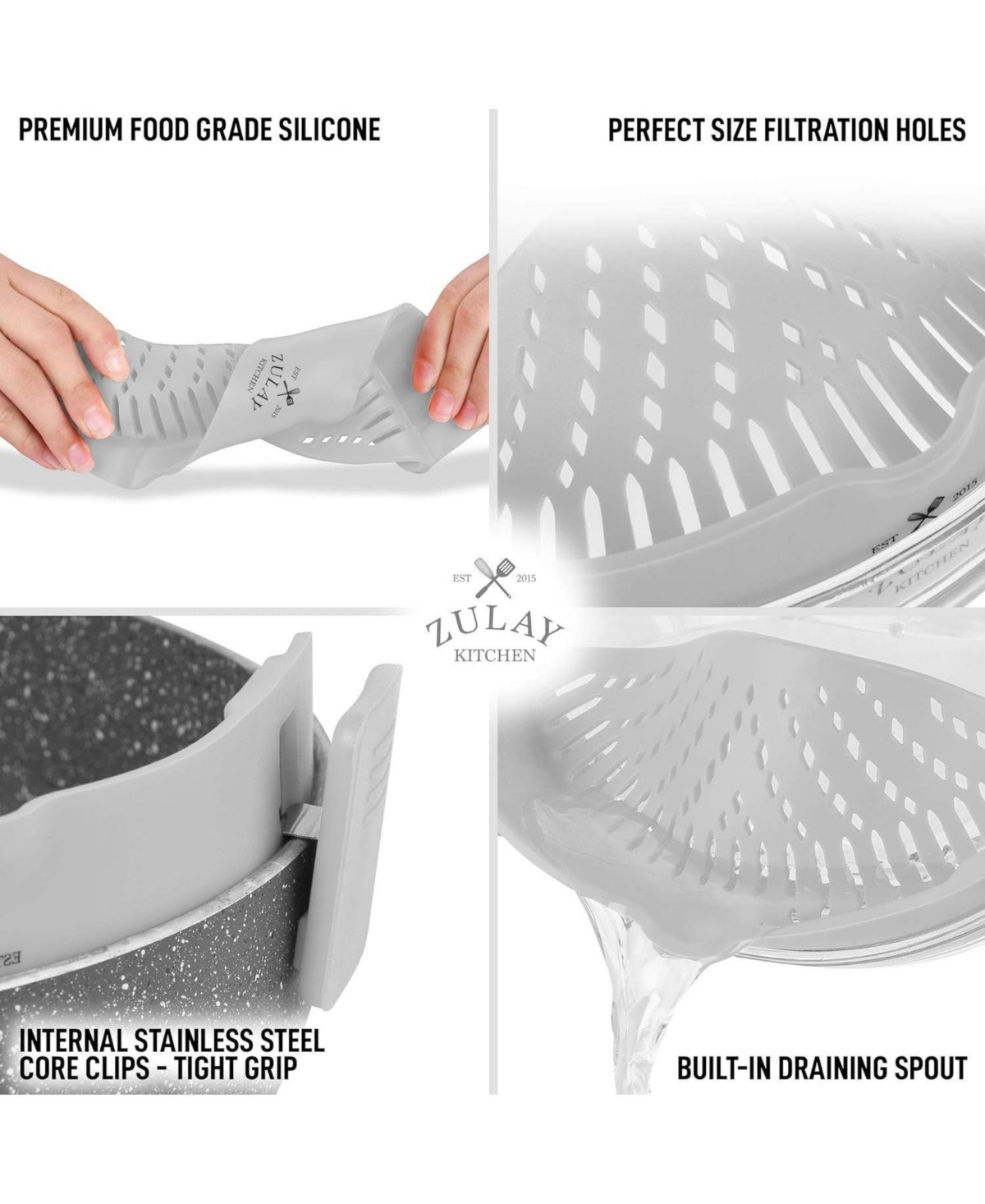 Zulay Kitchen Silicone Pot Strainer - Adjustable Snap On Strainer For Most Pots & Pans