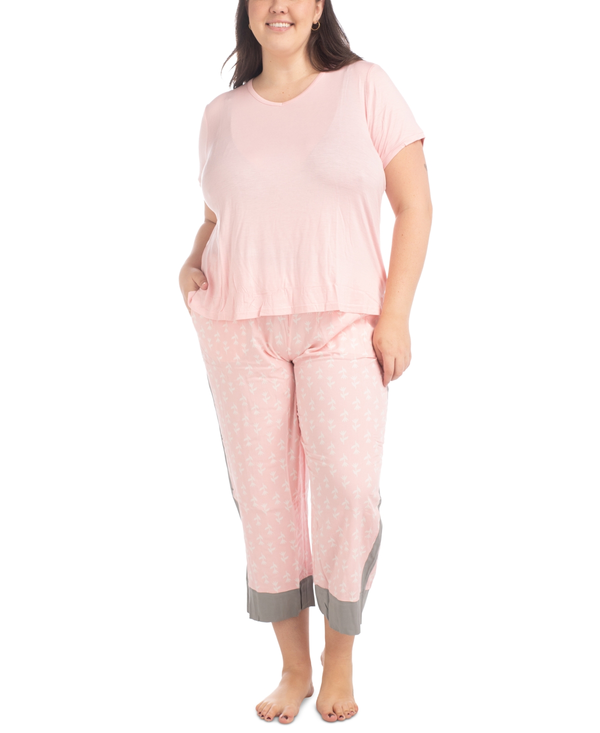 Shop Muk Luks Plus Size 2-pc. Coastal Life Cropped Pajamas Set In Pink Flower