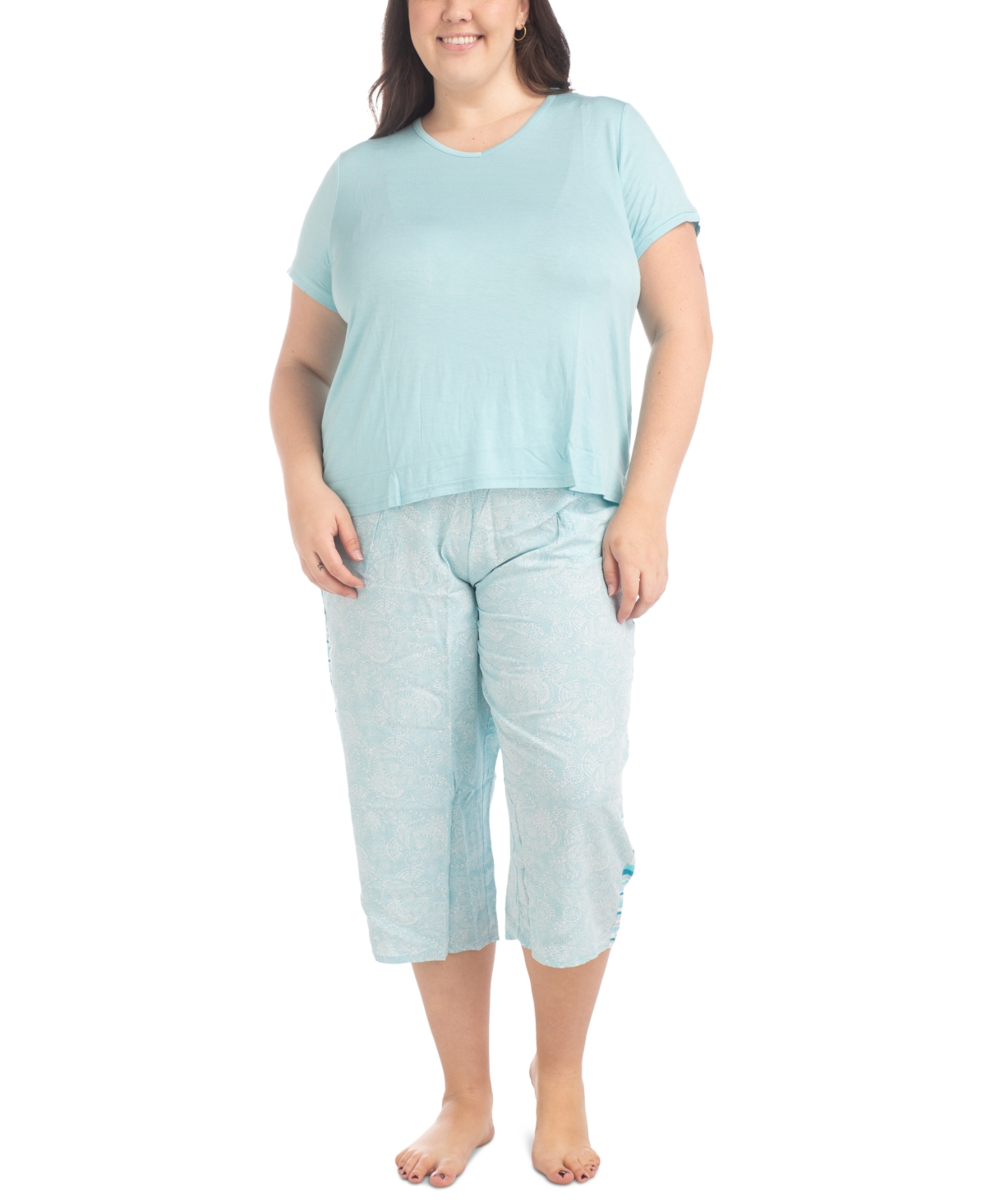 Plus Size 2-Pc. Coastal Life Cropped Pajamas Set - Blue Paisley