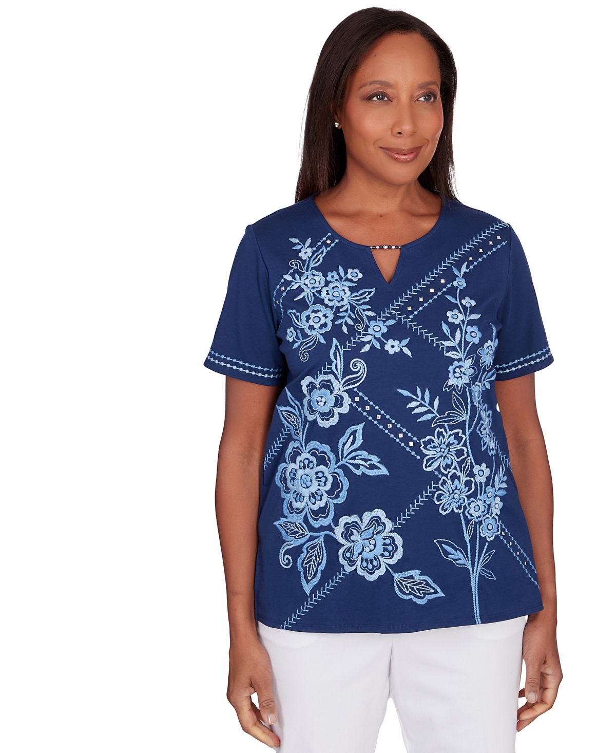 Alfred Dunner Blue Bayou Women's Monotone Embroidery Top