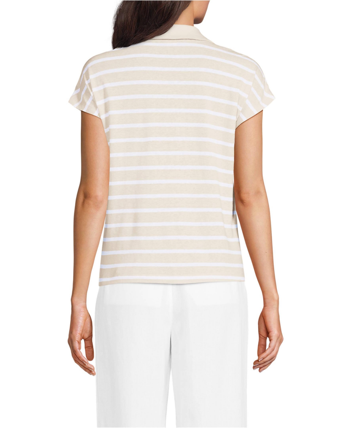 Lands' End Women's Linen Blend Johnny Collar Polo