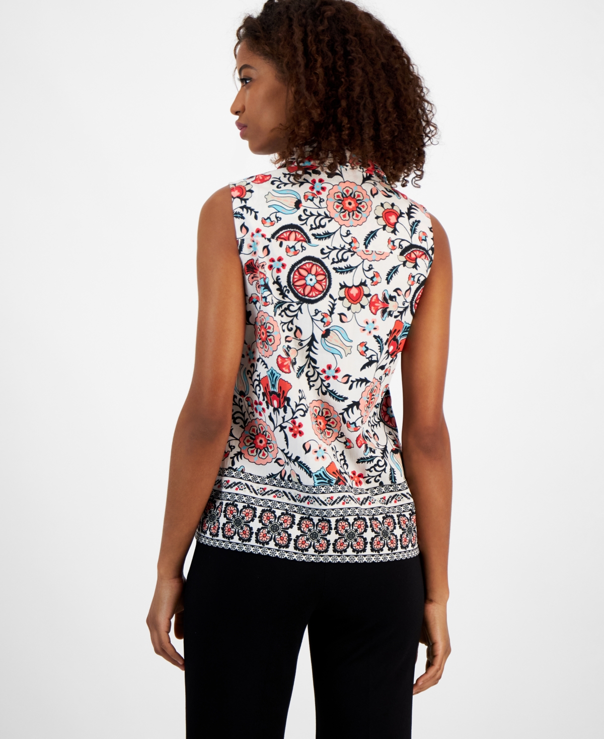 T Tahari Women's Printed Sleeveless Button-Front Top