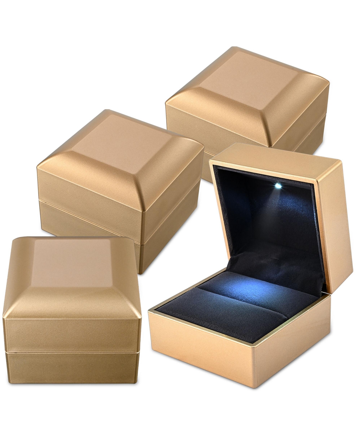 Led Ring Box Jewelry Wedding Engagement Proposal Lighted Pin Coin Case 4 Pack - Gold