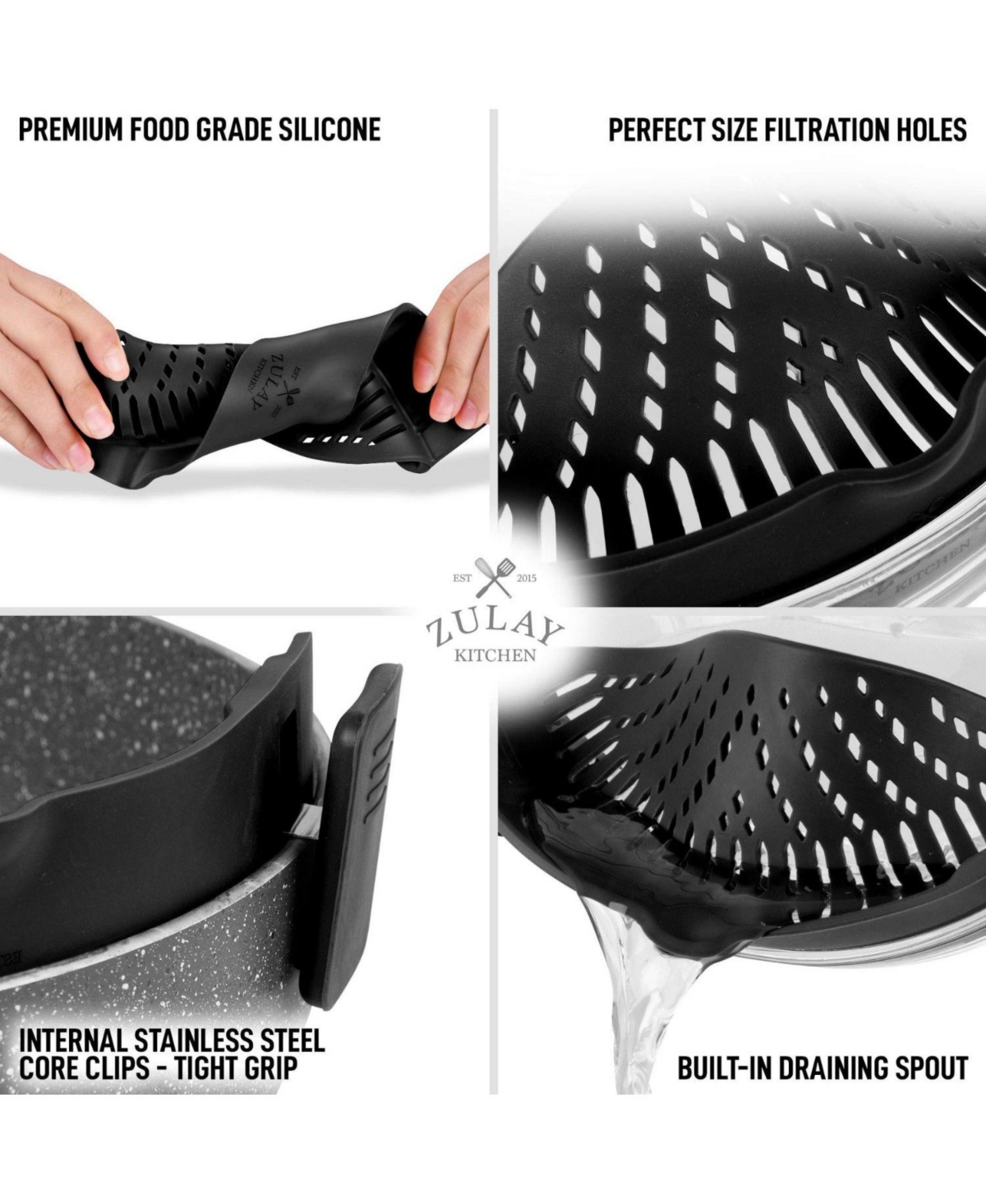 Silicone Pot Strainer - Adjustable Snap On For Most Pots & Pans