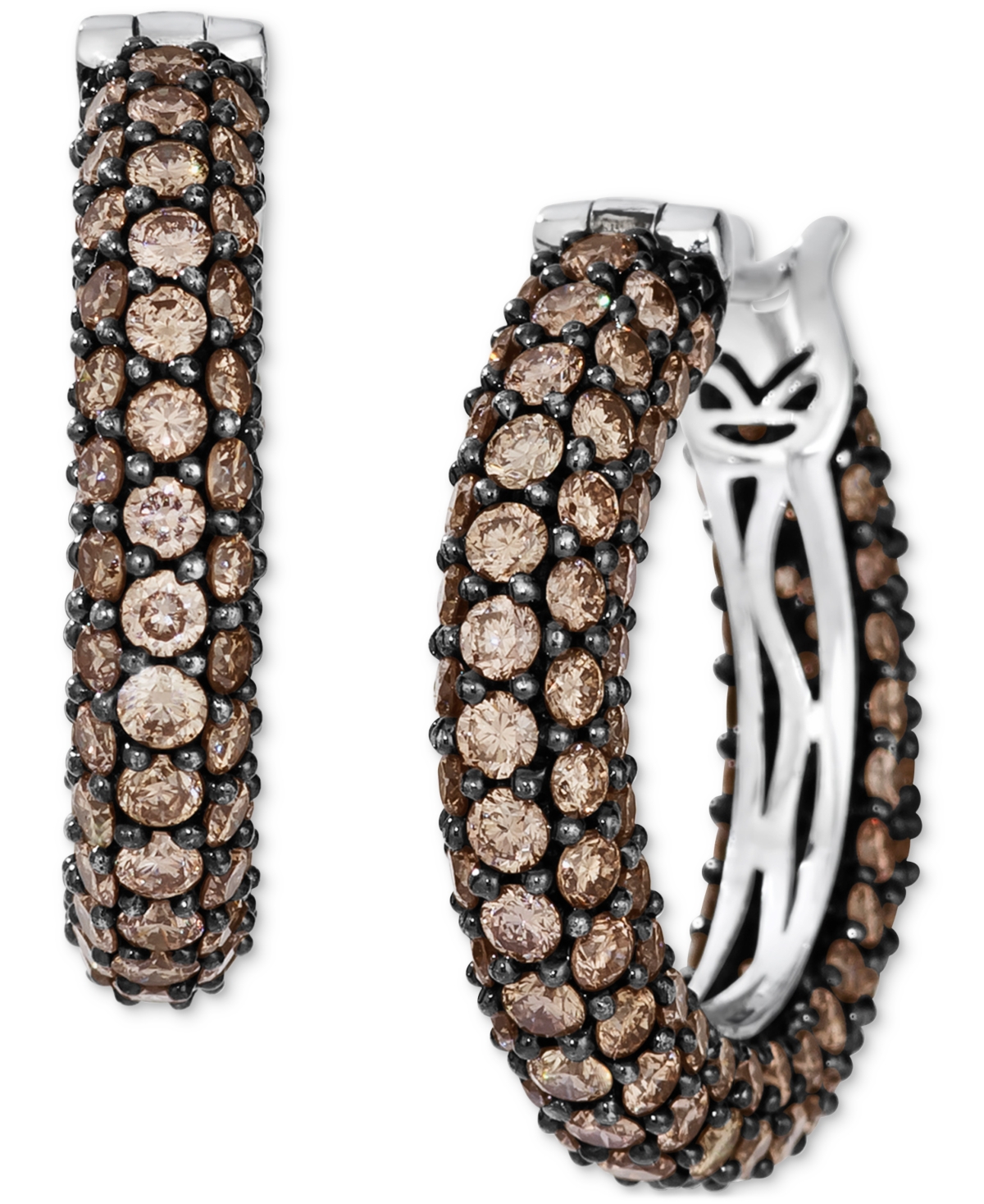 Chocolate Diamond Pave Small Hoop Earrings (5-7/8 ct. t.w.) in 14k White Gold, 0.87"