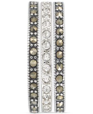 3-Pc. Set Marcasite (7/8 ct. t.w.) & Crystal Stack Rings in Sterling Silver