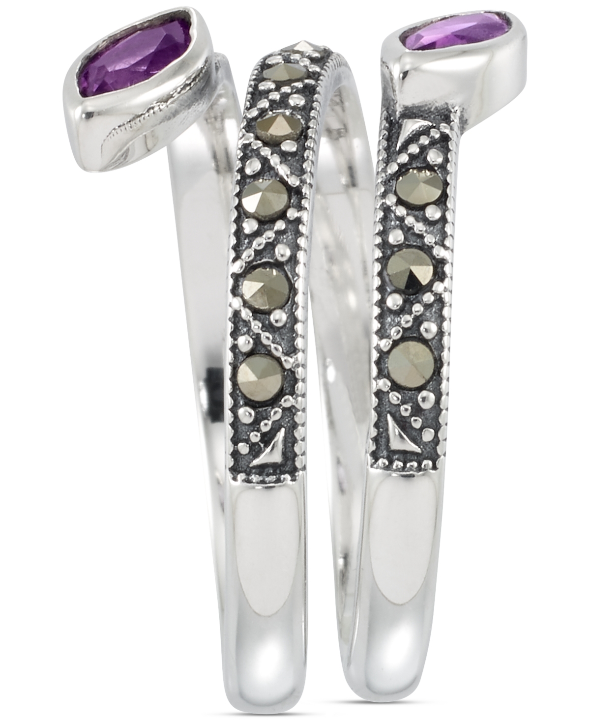 Macy's Amethyst (5/8 Ct. T.w.) & Marcasite (1/4 Ct. T.w.) Coil Ring In Sterling Silver In Amethyst