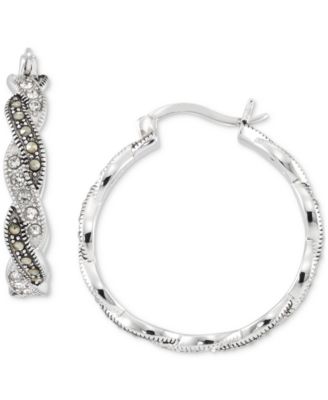 Macy's - Marcasite (1/2 ct. t.w.) & Crystal Small Hoop Earrings in Sterling Silver, 1"